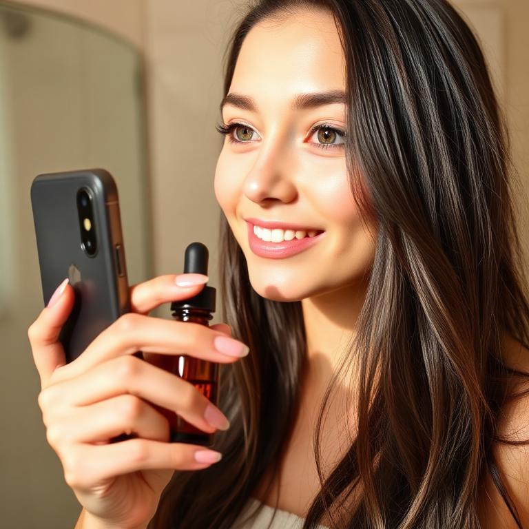 Customer holding her bottle of The Hair Elixir